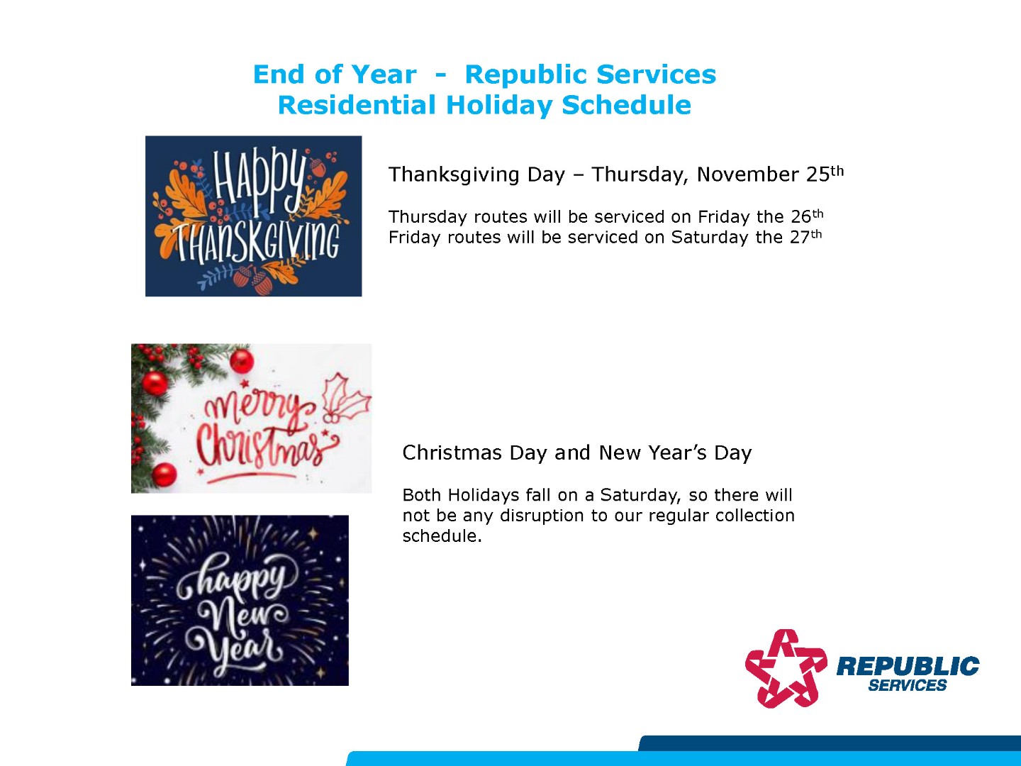 City of Jennings Republic Services Holiday Service Schedules